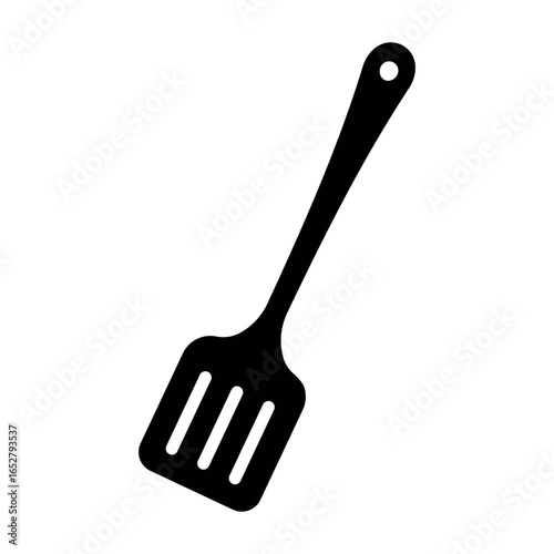 Illustration showing a black icon of kitchen utensils with a handle on a white background