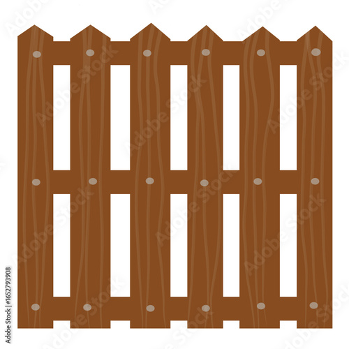 Vector illustration of wooden fence with brown wooden planks and natural wood texture. Simple wooden fence clip art, suitable for garden design.