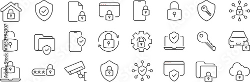 Privacy, safety, and protection outline icons collection