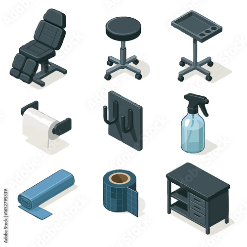 Icons tattoo barrier paper towel workbench icon cord vector cleaning chair protective