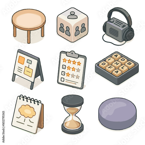 Study word circle icons form vector icon language table cushion group feedback