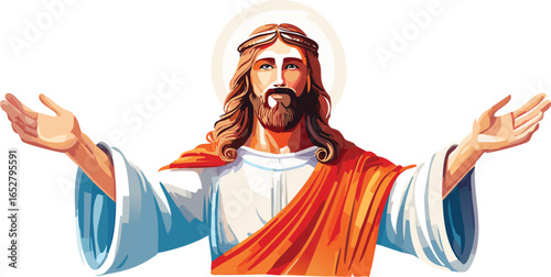 Jesus Christ and cross. Jesus Christ watercolour Illustration. Christianity hand drawn.