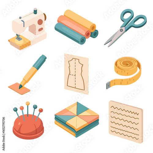 Crafting square folded measuring guide tape icon fabric icons cushion machine vector