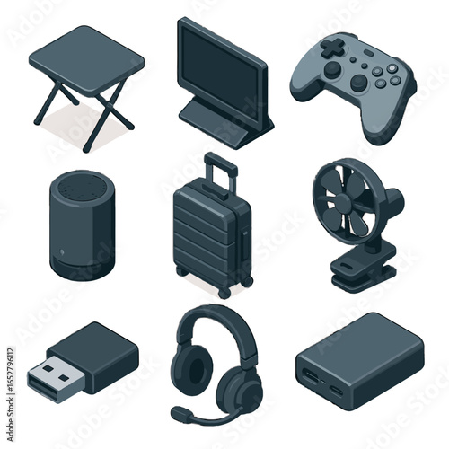 Gaming vector foldable gamepad rolling power travel compact icon mobile gear portable