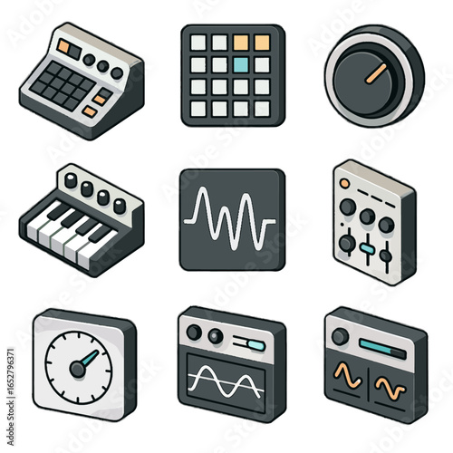 Oscillation module icon electronic music graph wave dial noise vector machine lab