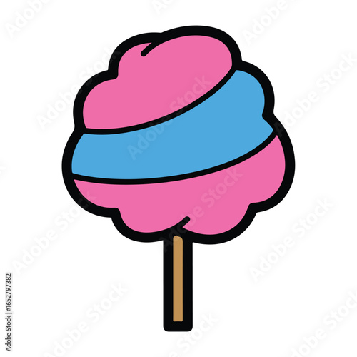 Cartoon illustration of pink and blue cotton candy on a stick