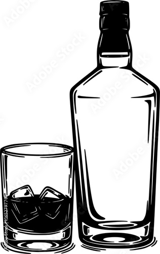 Whisky glass and bottle vector illustration
