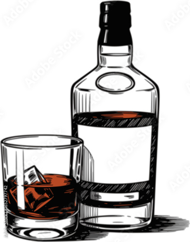 Whisky glass and bottle vector illustration
