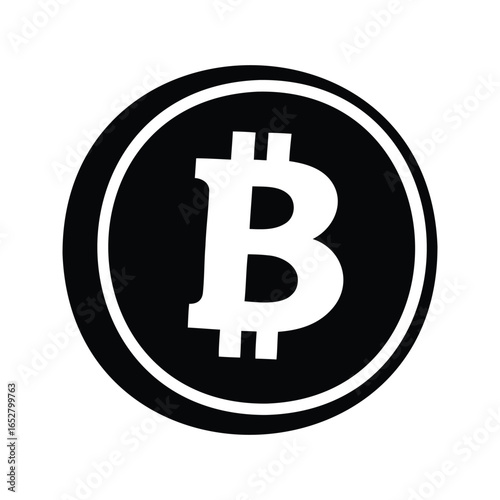 Monochrome Bitcoin currency symbol in a circular badge with a black background