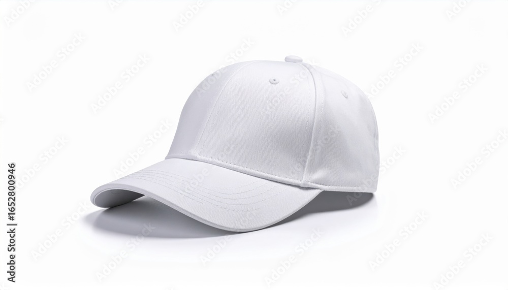 Fototapeta premium Minimalistic White Baseball Cap with a Complementary White Vise on a Clean Neutral Background Display
