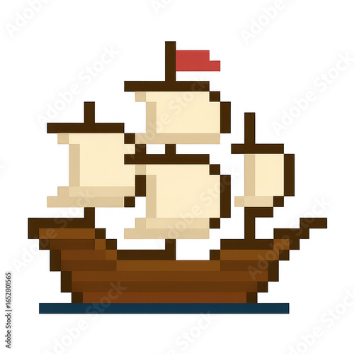 8-Bit Sailing Ship Pixel Art