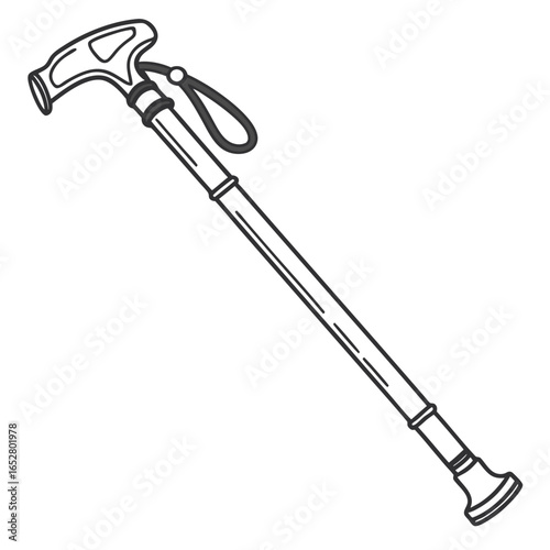 Illustration of a walking stick isolated on white background, a mobility aid for elderly and disabled individuals needing support and balance