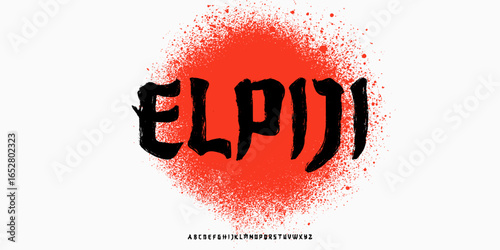 Elpiji is a rough brush calligraphic display typeface with bold ink strokes and textured splatter — perfect for logos, packaging, posters, headlines and Japanese-inspired designs.