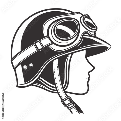 Vintage motorcycle helmet with goggles, a classic headwear for riders, offering safety and style, isolated on white background