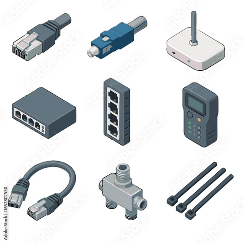 Ethernet wireless vector ties access icons panel coaxial network cable connection tester