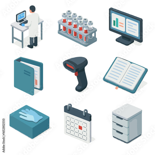 Unit desk technician sample safety report lab computer icon vector calendar