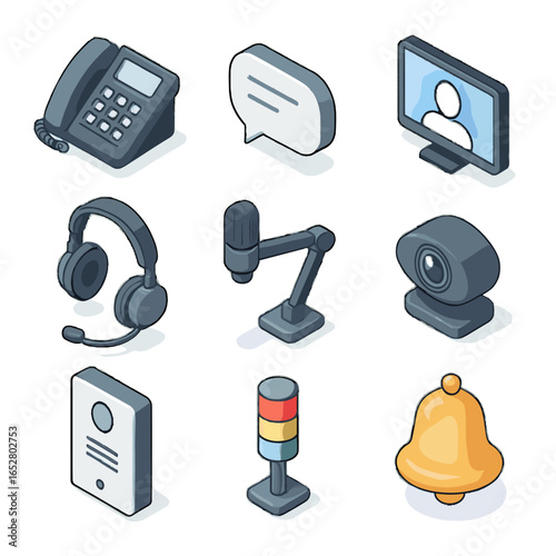 Support icons status intercom window phone bubble call conference vector communication icon