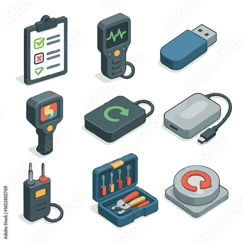 Flash drive support icon scanner repair tool tester icons ssd vector circuit
