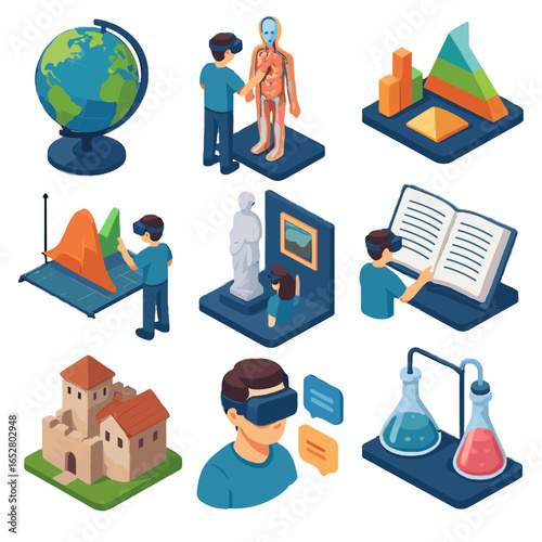 Tutor educational chemistry icon virtual scene historical reconstruction vector language vr museum