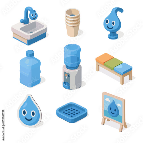 Vector refillable icon icons hydration poster school dispenser fun board sink faucet