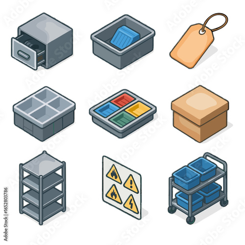 Icons filament safety vector storage bin print box lid isometric icon shelving