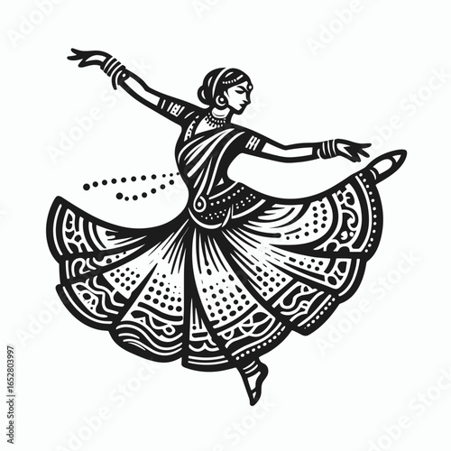 Traditional Indian woman dancing in ornate dress with joy  