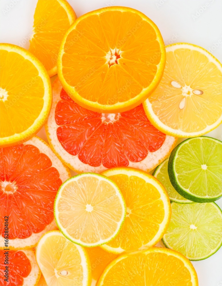 Obraz premium Colorful citrus slices arranged