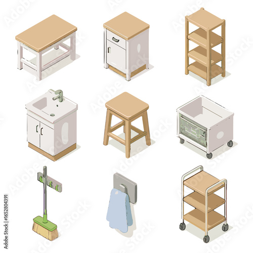 Laundry tall storage cabinet icon utility hook shelf icons room vector towel