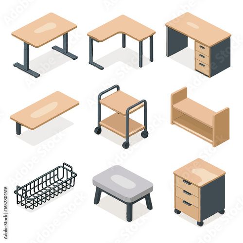 Management cable desk vector icon isometric cabinet icons cart shelf rolling workstation