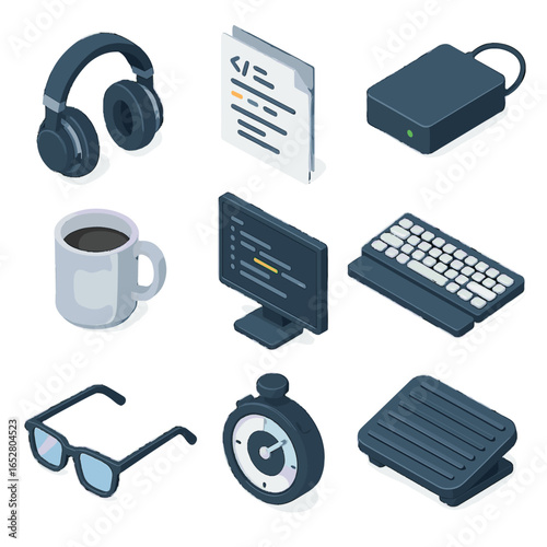 Code light icons sheet lines vector gear wrist coffee cheat developer headphones