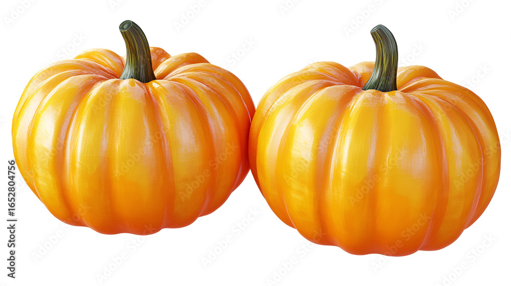 Fototapeta premium Pair of Orange Pumpkins Side by Side on a Transparent Background Representing Fall Season and Culinary Use