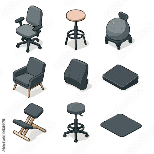 Studio kneeling icon adjustable vector balance chair isometric support seating mat stool