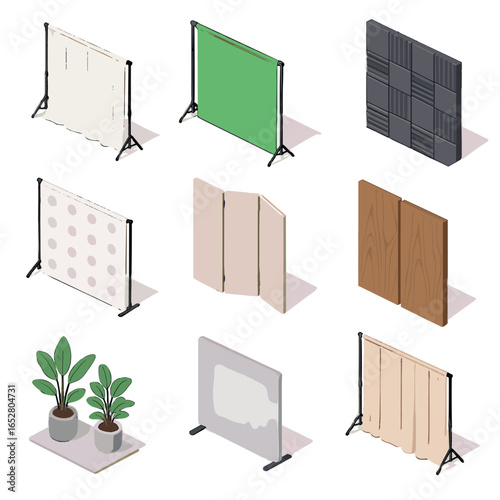 Texture background portable divider isometric vector icons panel acoustic icon curtain green