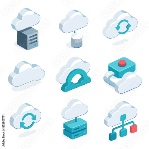 Hybrid cloud node vector integration arrow switch workflow icon public