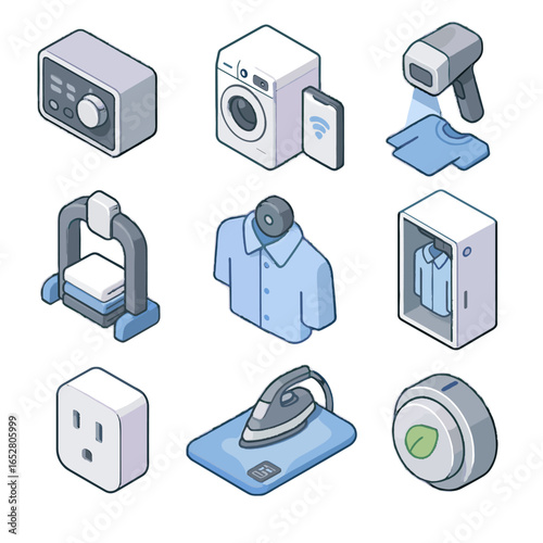 Laundry digital washer vector eco tech icons plug smart panel icon garment