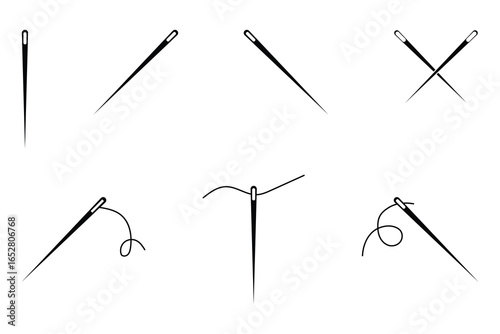 Simple Black and White Needle Illustrations for Crafting Projects.