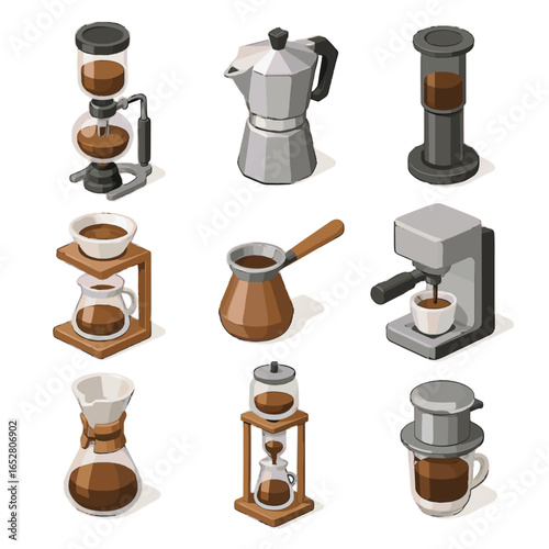 Machine coffee icons filter vietnamese cold tower icon grouphead brewing vector stand