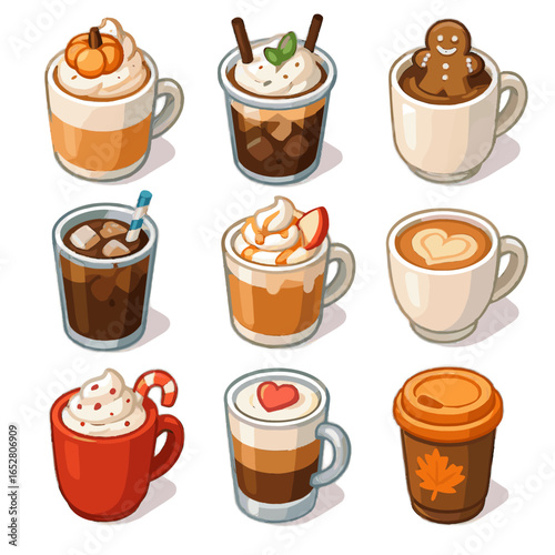 Gingerbread summer seasonal peppermint vector valentine coffee icon pumpkin latte macchiato