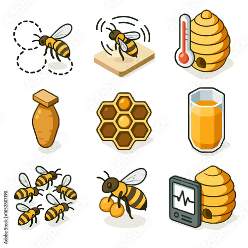 Capped waggle behavior icon forager bee storage level pattern pollen tendency vector