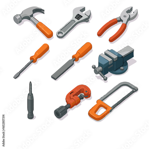 Wrench collection bench pliers hammer tool vector center claw icon vise metal