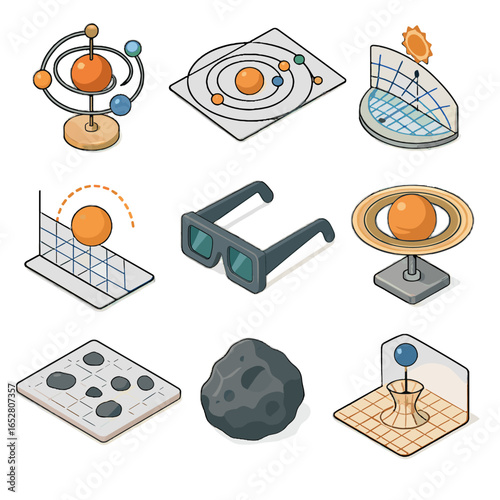 Eclipse vector rotation planetary asteroid icon solar system chart planet set demo