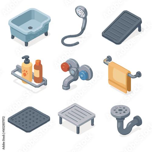 Vector icon control system icons bathing towel rack pet mat head warm