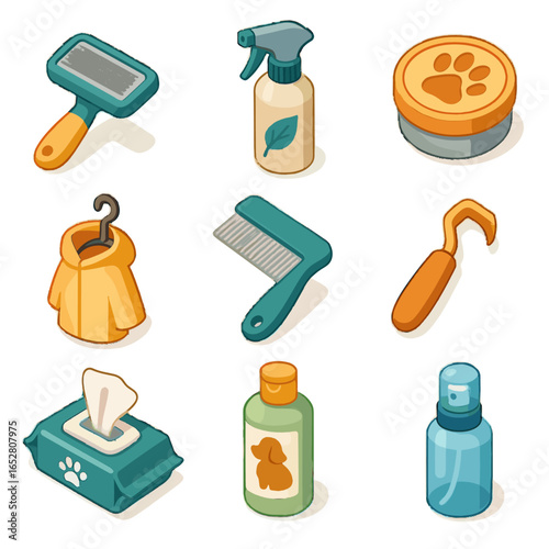 Flea icons tick icon spray seasonal wax brush raincoat comb mist vector