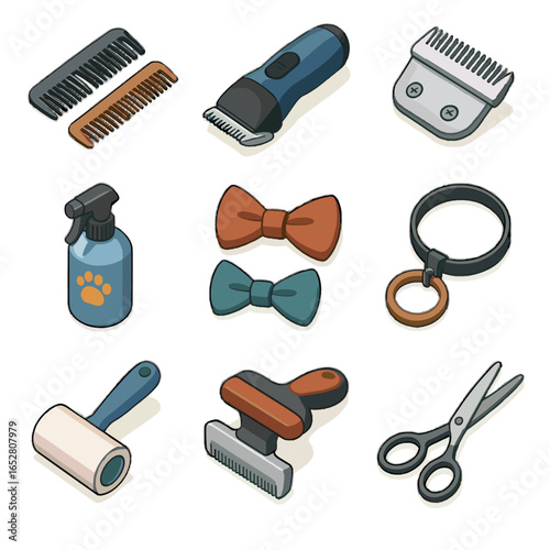 Comb ties icons vector scissors cologne lint trimmer grooming icon tools bow