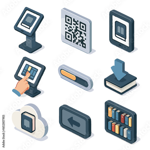 Browsing icon interface borrow reader digital tablet book progress bar vector
