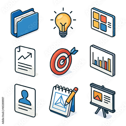 Set vector presentation lightbulb creative icon design board target idea profile