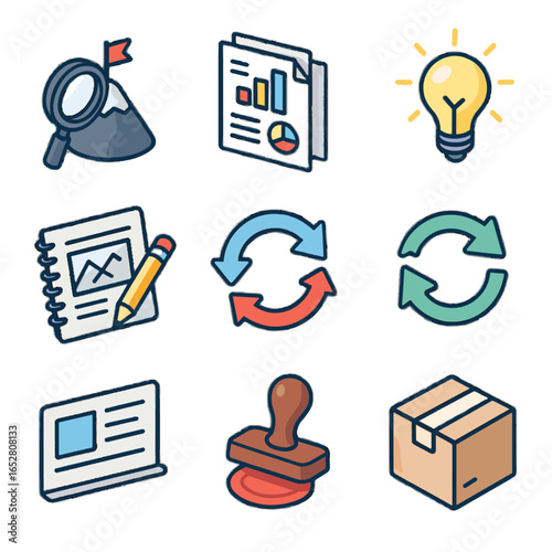 Initial process vector sketch delivery icon briefing creative insight icons phase stamp