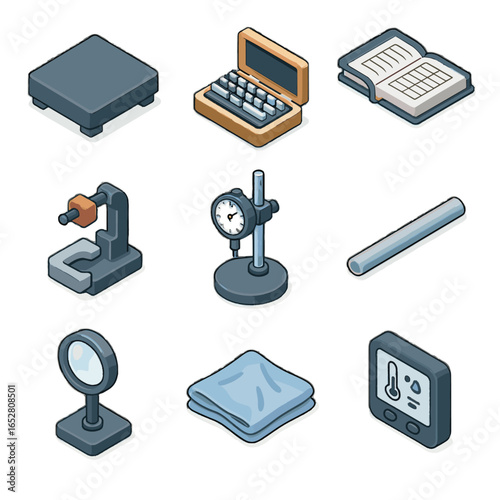 Precision measurement test fixture environmental plate surface icon vector tool rod logbook