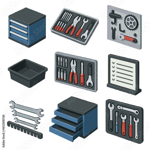 Custom icon bike vector parts drawer strip insert board drawers toolkit storage