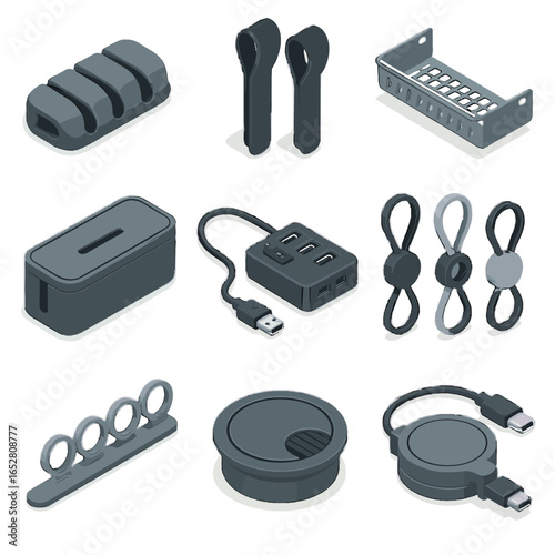 Box management tray loop strip icon retractable switch remote cable vector hub